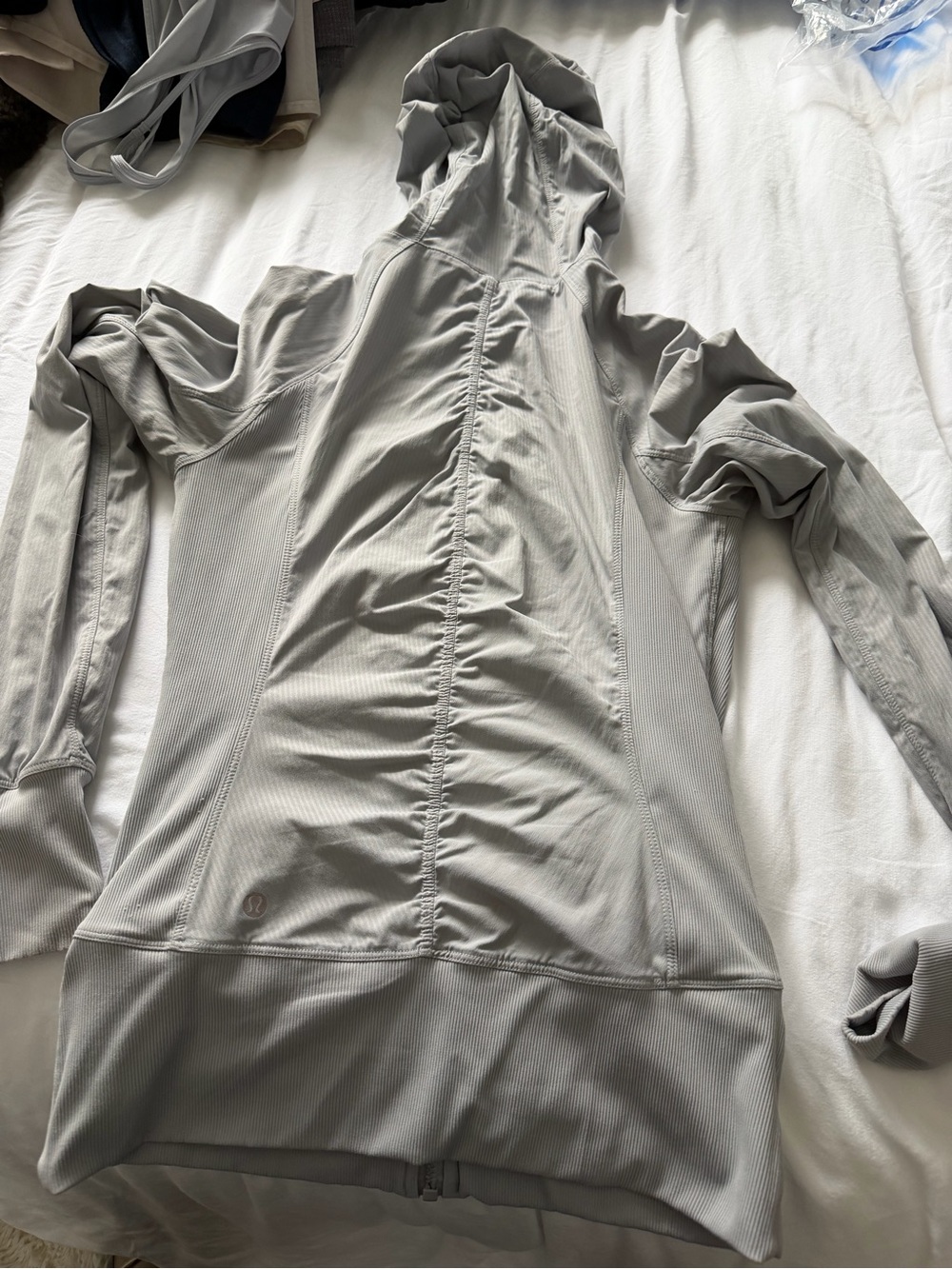 lululemon athletica Light Gray Hooded Ruched Athletic Jacket
